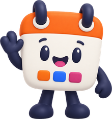La mascota de HolaCalendar, un calendario sonriente, saluda con la mano