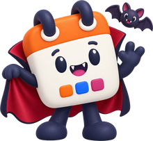 Calendín, la mascota de HolaCalendar, disfrazado de vampiro para Halloween
