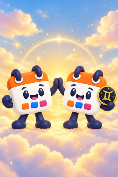 Dos Calendín gemelos chocando las manos sobre un mar de nubes al atardecer